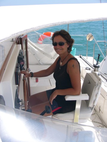 Claire at helm